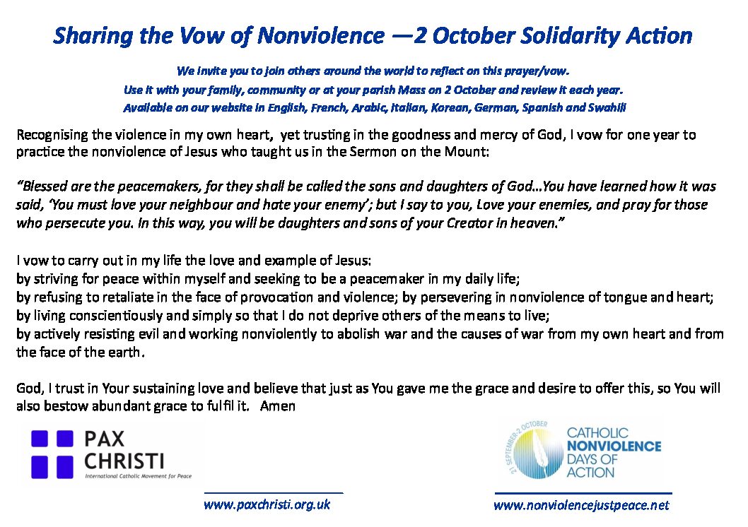 Nonviolence Prayer and Reflection Card